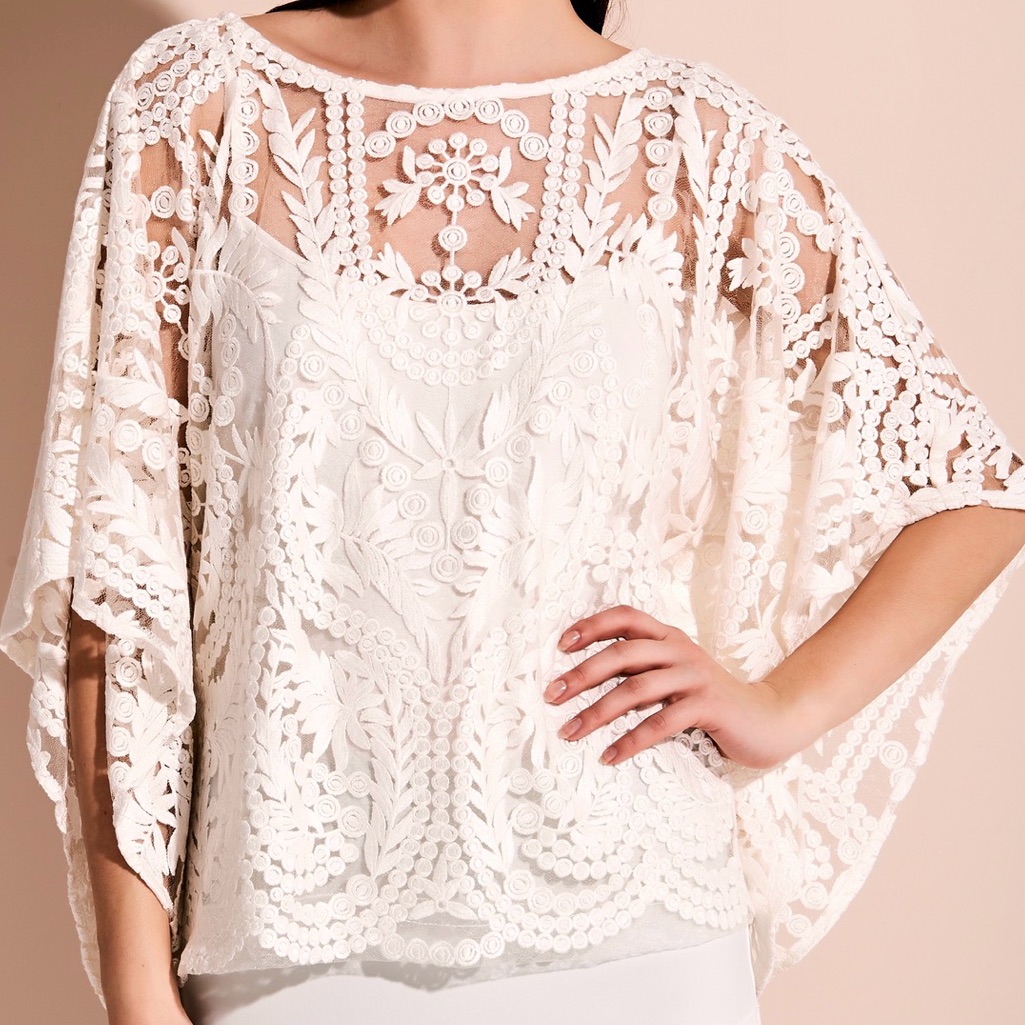 Frank Lyman Design Off-White Floral Lace Blouse (Without Cami)